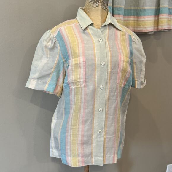 Vintage Linen Silk Skirt‎ Set Women XS Pastel Stripe Anne Crimmins Umi Coastal - Picture 4 of 15
